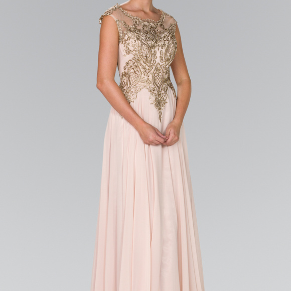 gls collective Dresses & Skirts - A-Line Illusion Neck Long Prom Dress GL2407